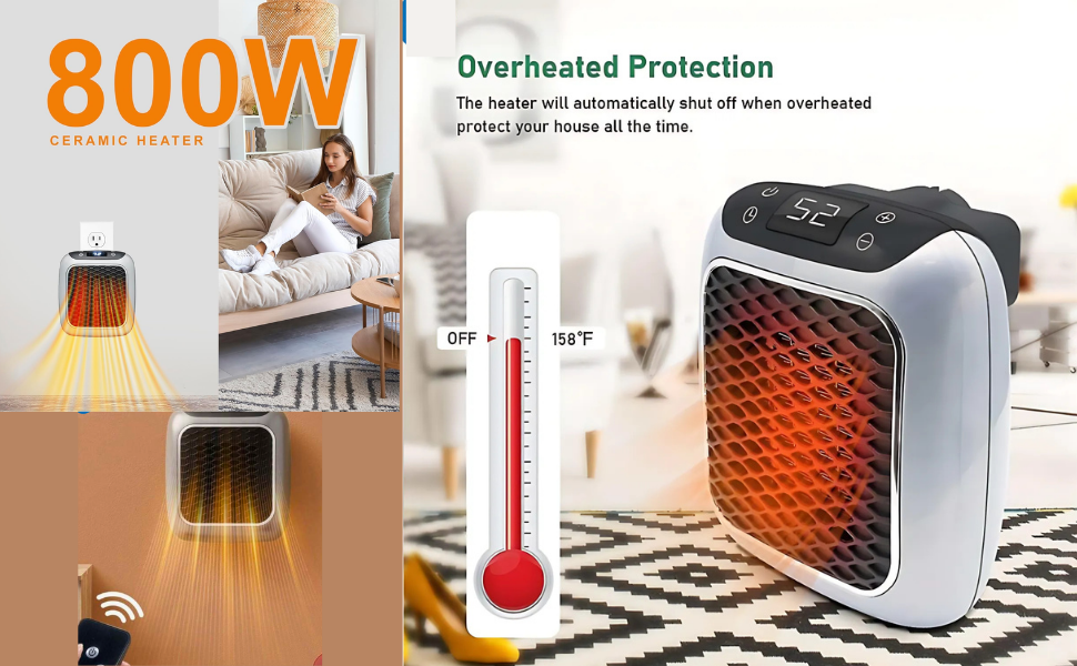 800 Convenient Wall Outlet Heater with Adjustable ✅