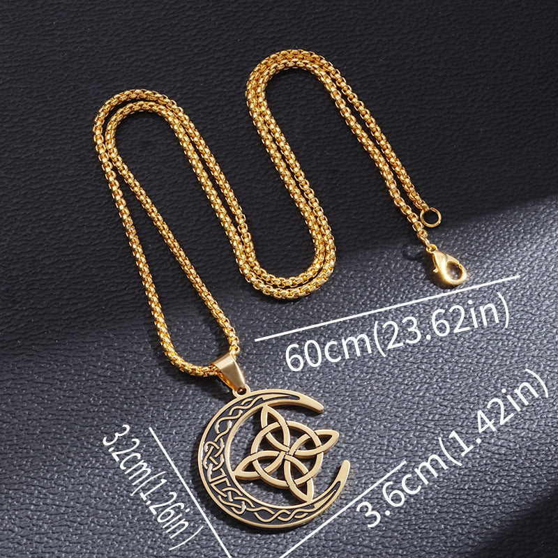 🌙 BUY 1 GET 1 FREE! 🔥 Celtic Moon Pendant Necklace - Stainless Steel & Adjustable Chain, Perfect Unisex Gift for Any Occasion ✨