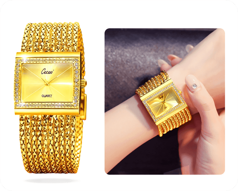 The epitome of luxury Ladies Rhinestone Quartz Square Watch
