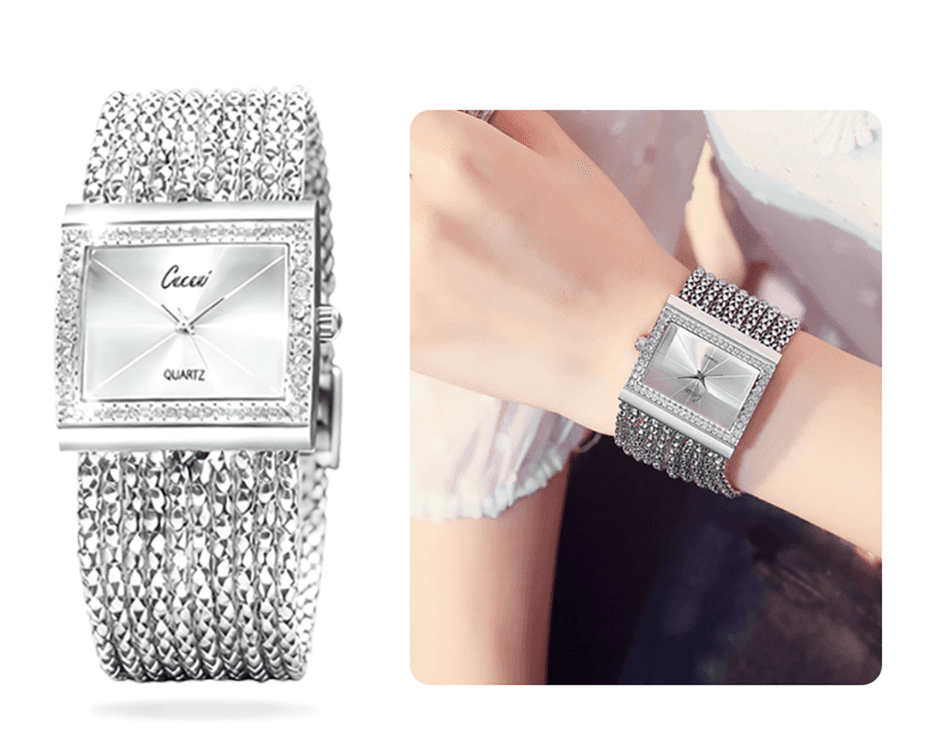 The epitome of luxury Ladies Rhinestone Quartz Square Watch