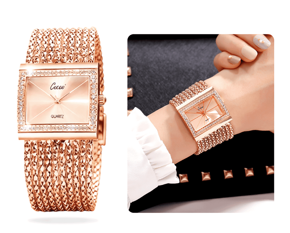 The epitome of luxury Ladies Rhinestone Quartz Square Watch