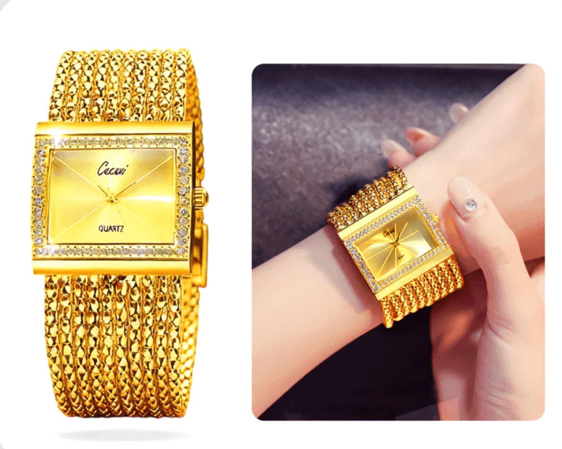 The epitome of luxury Ladies Rhinestone Quartz Square Watch