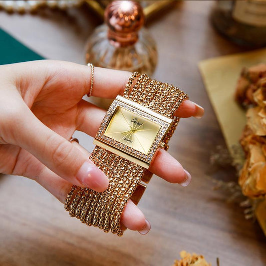 The epitome of luxury Ladies Rhinestone Quartz Square Watch