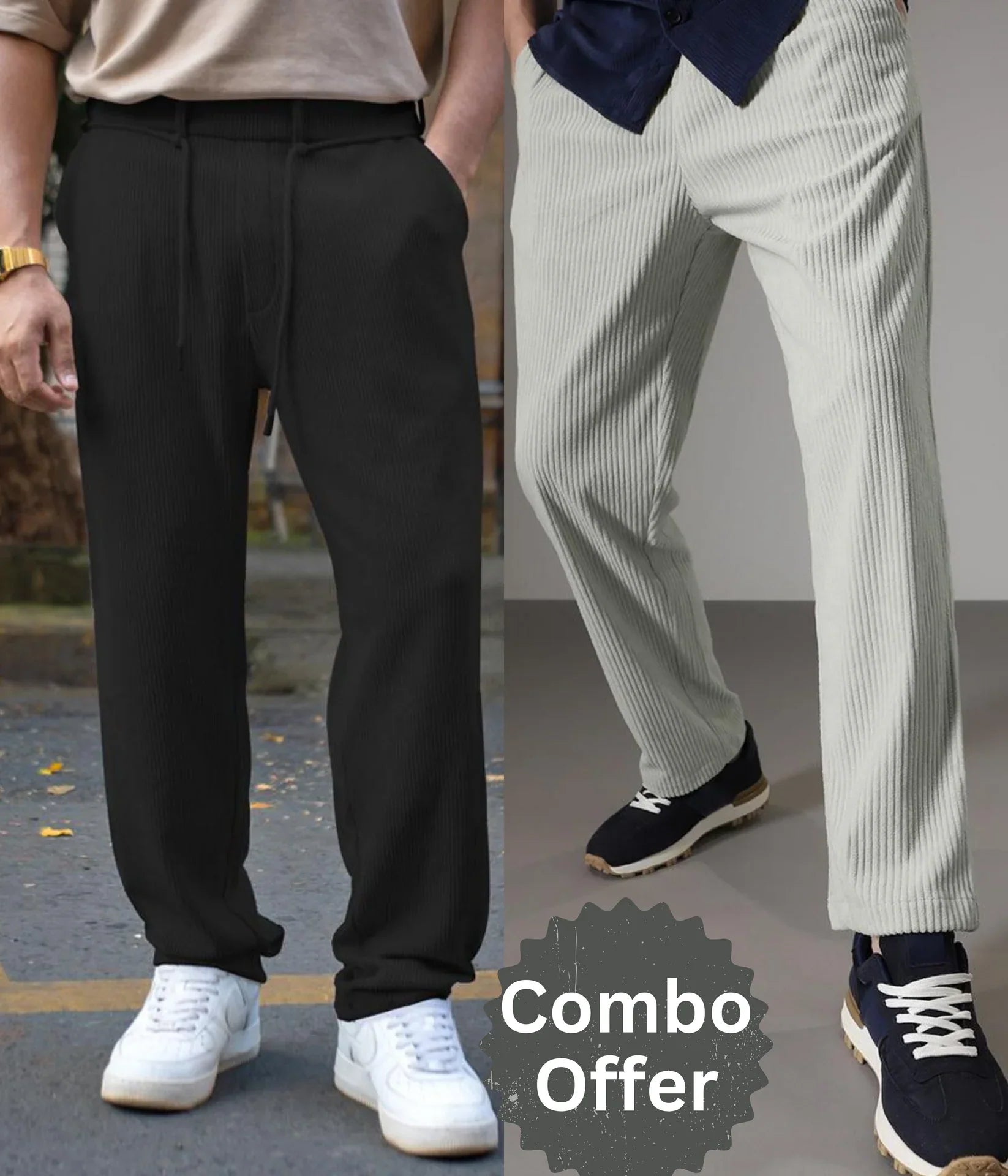 Combo of 2 Cuadray Fabric Stylish Pants | Perfect Blend of Comfort & Style - Black & Grey (Buy 1 Get 1 Free🔥🔥)