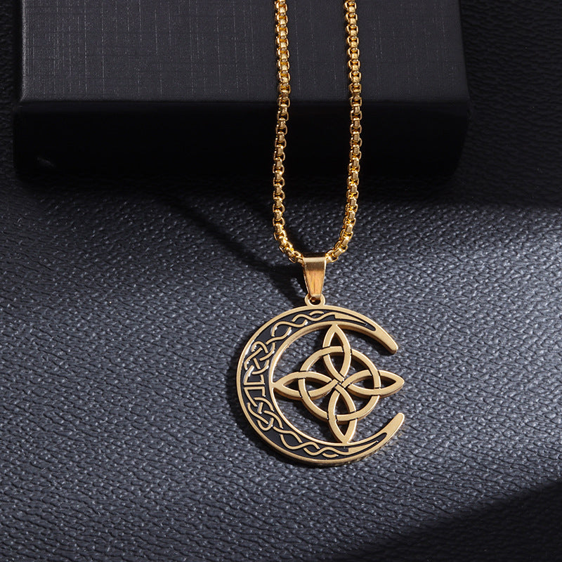 🌙 BUY 1 GET 1 FREE! 🔥 Celtic Moon Pendant Necklace - Stainless Steel & Adjustable Chain, Perfect Unisex Gift for Any Occasion ✨